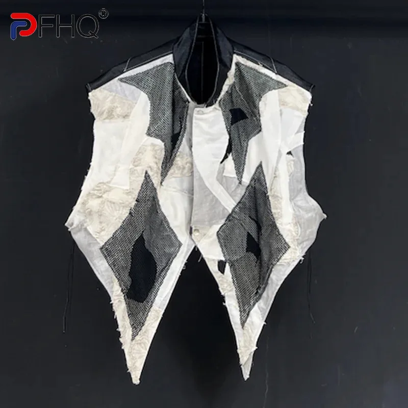 

PFHQ Summer 3D Cutting Worn Fur Edge Design Men's Waistcoat High Street Creativity Irregular Design Male Personality Vest 1Z4848