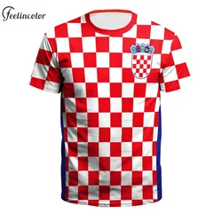 European Cup Croatia T-Shirt for Men HR Flag Tee Shirts Fashion 18 Soccer Top Red White Grid Football Jerseys Unisex Clothing