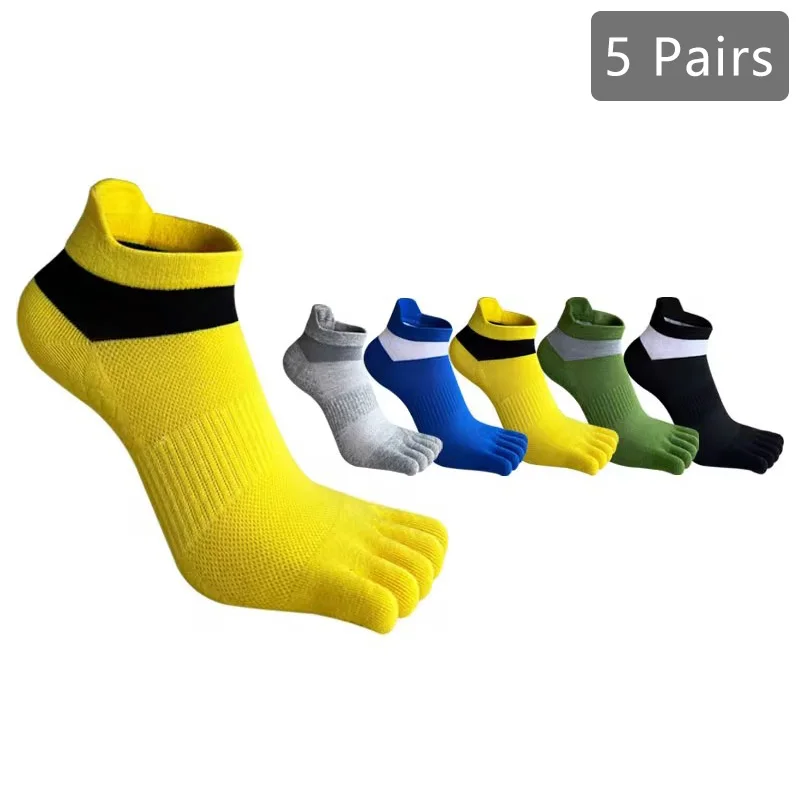 1/5 Pairs Man Boat Socks Toe Cotton Striped Compression Breathable Sweat-Absorbing Elastic Endurable Boy 5 Finger Ankle Socks