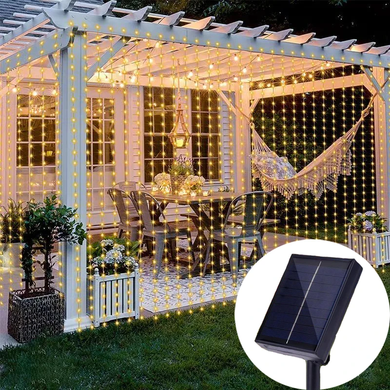 

Waterfall Fairy Light 3M 8 Lighting Modes,Christmas LED Solar Curtain Light,Wedding Patio Fence Gazebo Wall Outdoor Garden Decor