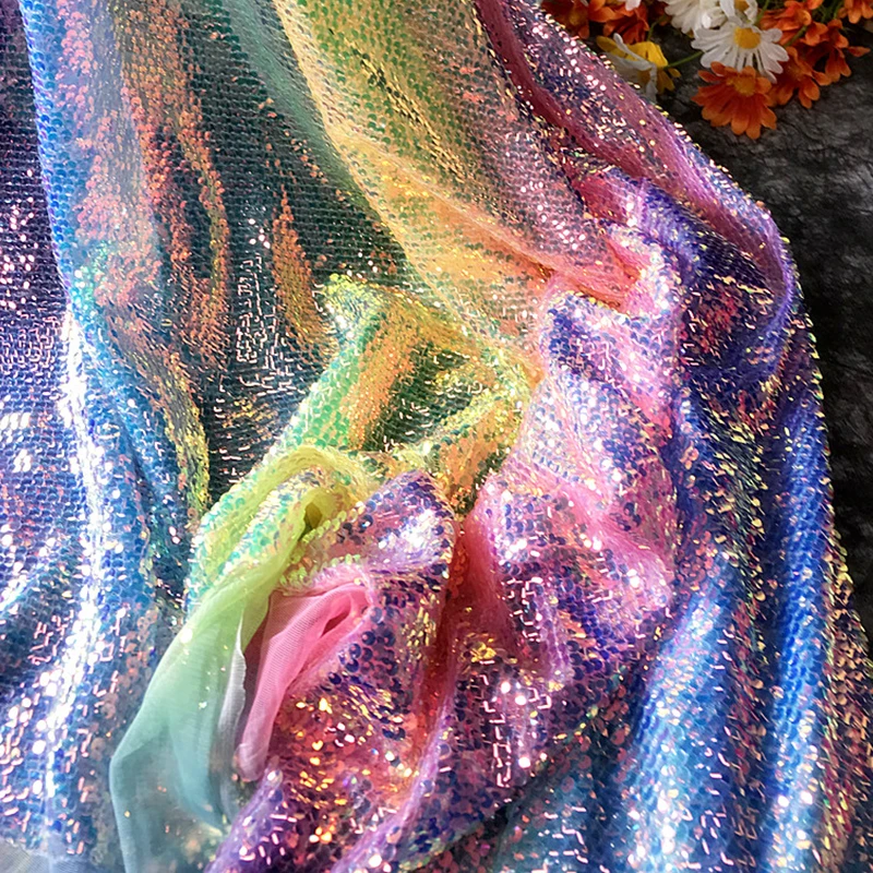 50x130cm Gradient Color Rainbow Shiny Material Sequin Fish Scale Fabric for Dress Suit DIY Sewing Craft Clothing Supplies