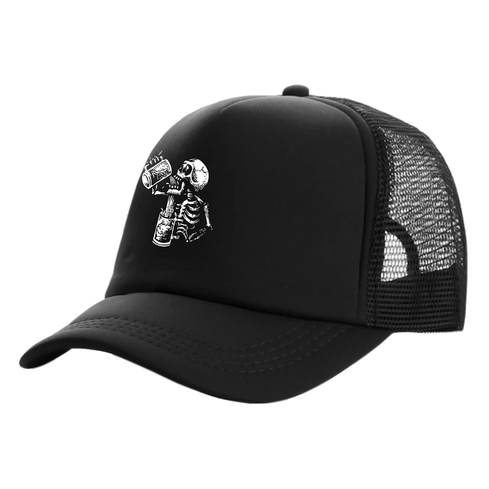 Fashion Cool Drunk Skull Trucker Caps Funny Drunk Skull Hats Fashion Baseball Cap Summer Man Woman Mesh Caps