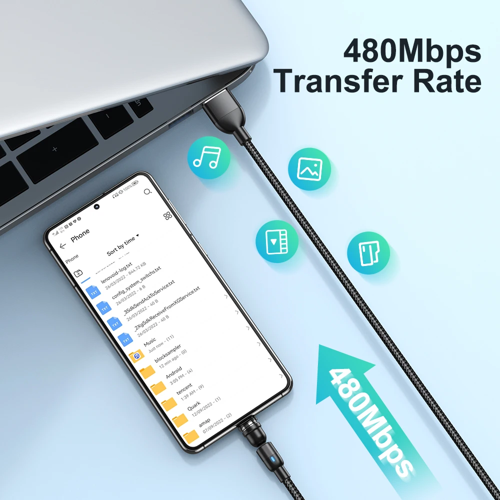 AUFU 540 Rotate Magnetic Cable 3A Fast Charging Type C Cable For Xiaomi Huawei Micro USB Data Cord Magnet Charger For iPhone 15