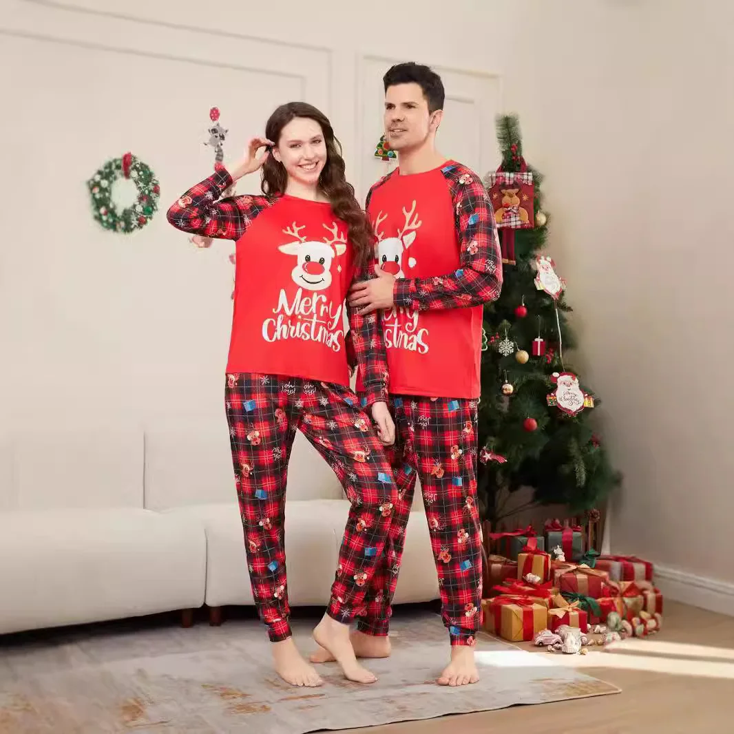 Happy New Year's Costume Christmas Pajamas Set All Over Print Mom Dad Kids Matching Outfits Cute Soft Sleepwear Xmas Family Look