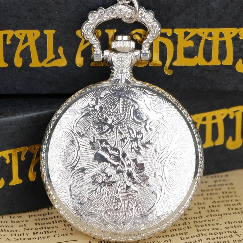 Exquisite Compass Design Vintage Hollow Skeleton Pocket Watch Black Starry Round Dial Antique Pendant Clock Gifts for Women Men