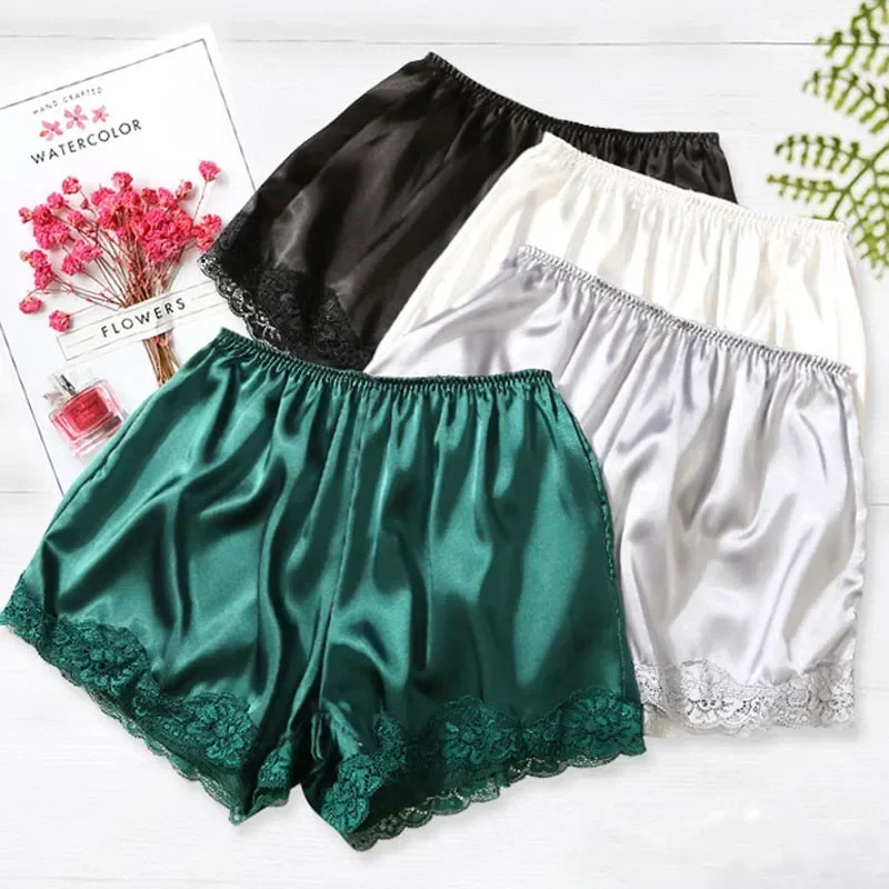 Women Lace Short Panties Imitation Silk Ruffle Bloomers Anti Exposure Safety Pants Lolita Satin Knickers Shorts Dress Pettipant