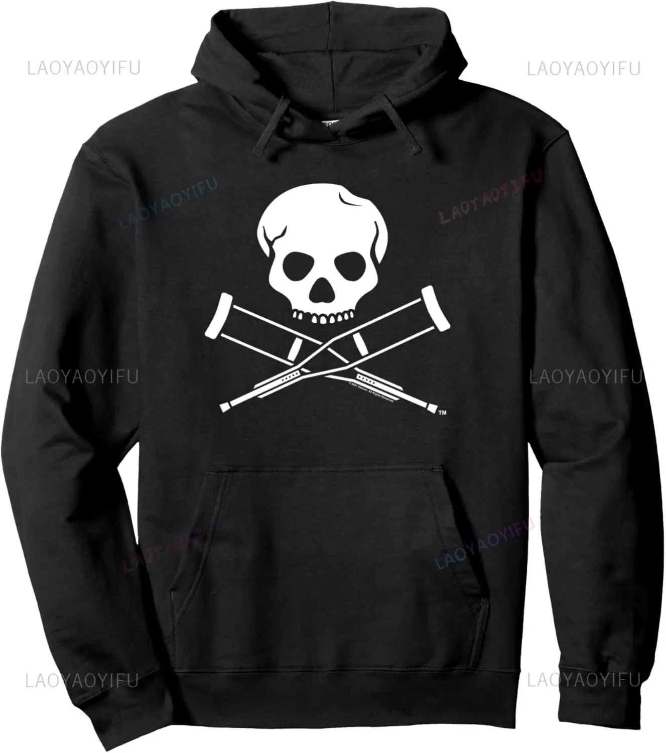 Jackass Skull & Crutches Logo Hoodie - Unisex Gothic Punk Streetwear Rebel Graphic Pullover with Edgy Urban Skate Style