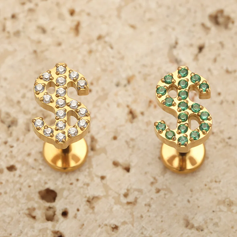 ASTM F136 TItanium Moneylab Piercing Internal Spiral Lip Earring Green Coin Flat Tragus Conch Lobe Piercing G23 Nose Stud