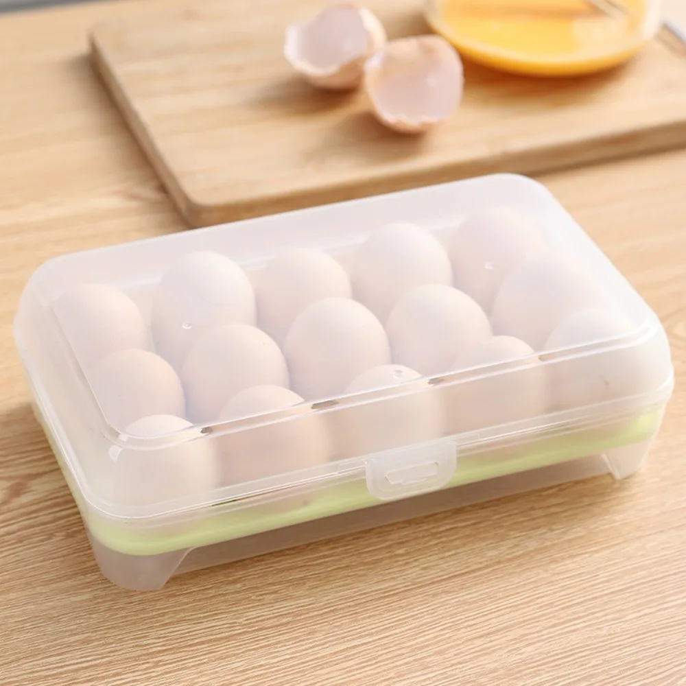 New 15 Grid Egg Storage Box with Lid Plastic Egg Organiser Tray Space Saving Large Capacity Egg Dispenser Refrigerator