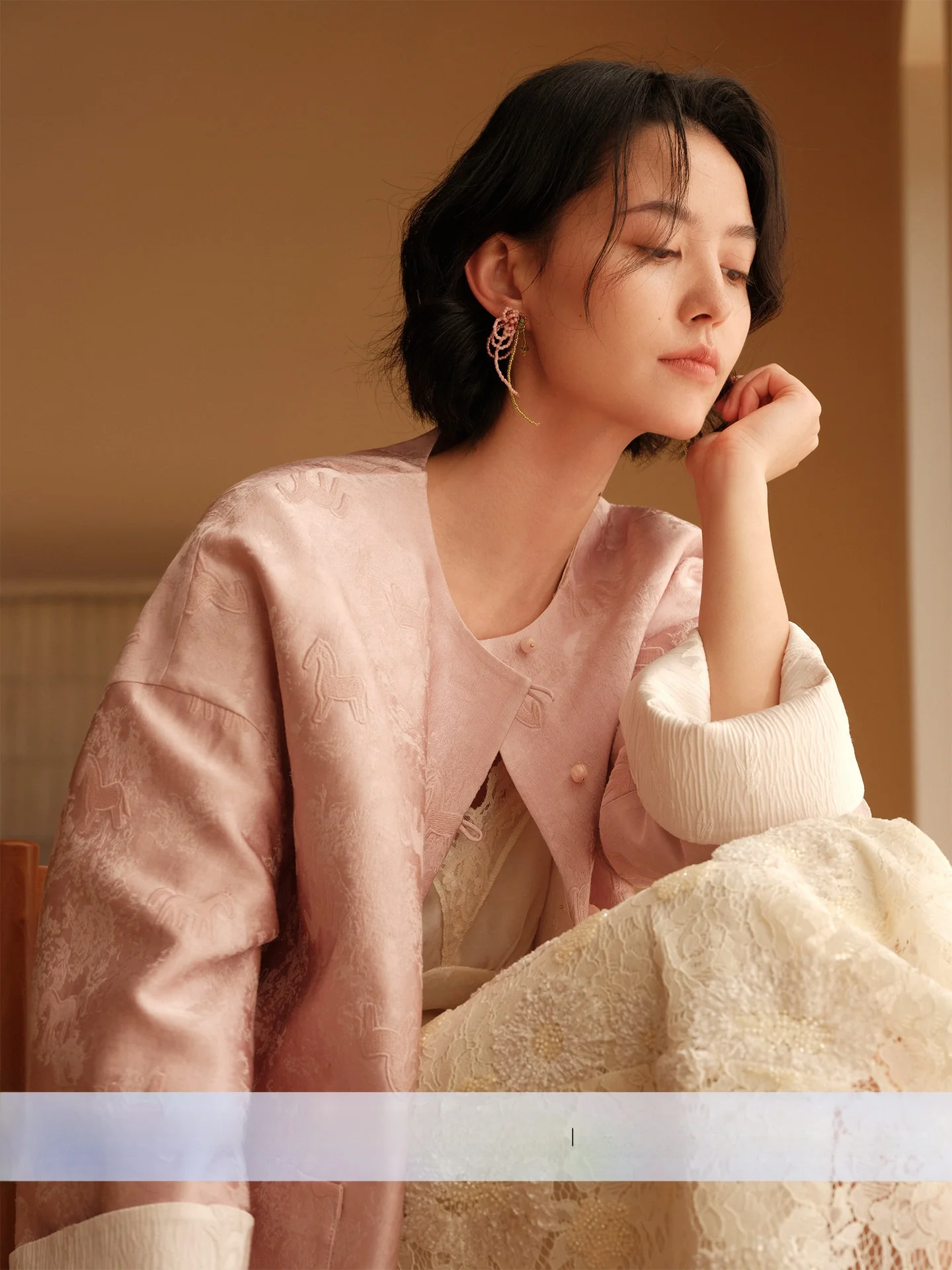 

Chimei Rihua Fuma Yuechun New Chinese Style Silk Linen Double Sided Two Wear Pink Flip Sleeve Jacket Women's Woolen Coat