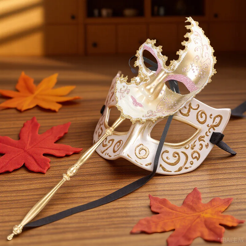 

Masquerade Mask on Stick Premium Half Face Mask for Halloween Birthday Party Festival Cosplay Role Play Photo Prop Decor