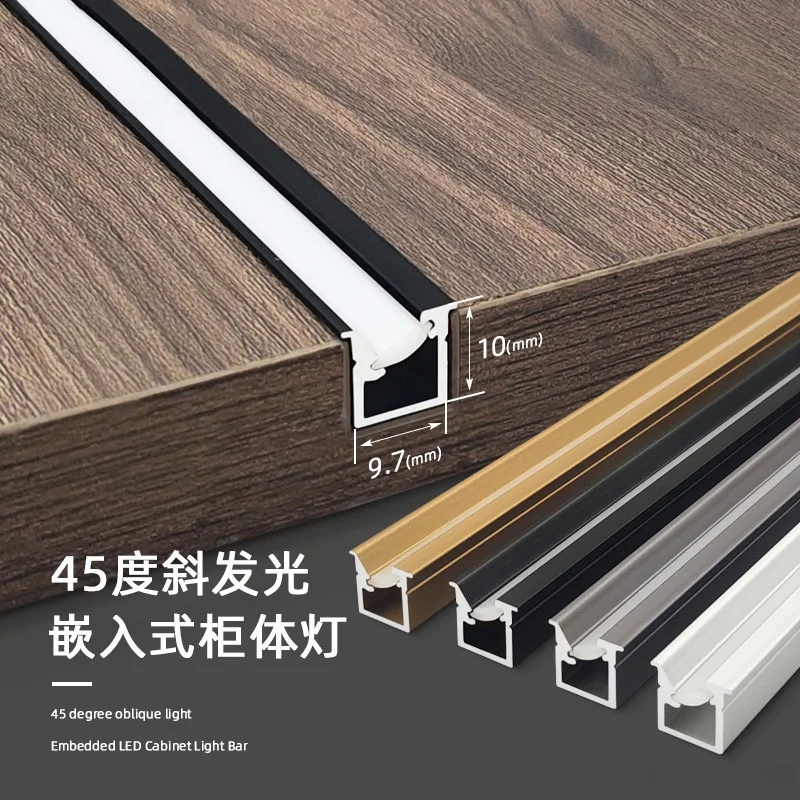 Recessed Ultra-Thin 10X10Mm Led Aluminum Profile Channel Bar Lamp Hidden 45 Oblique Glowing Strip Light for Wardrobe Book Shelf