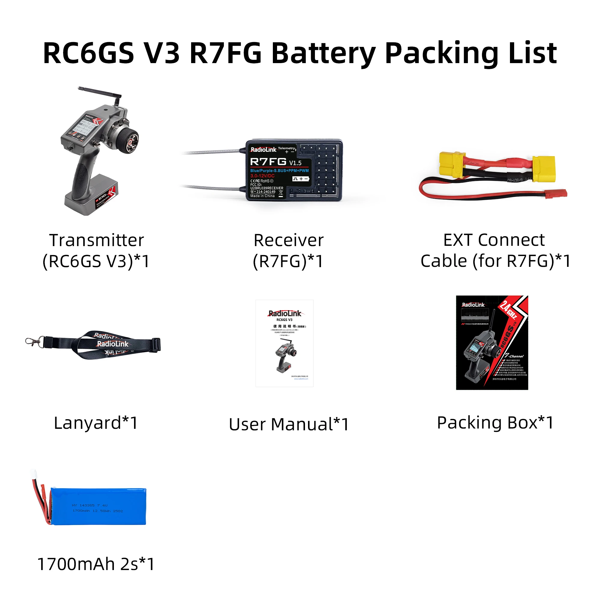 Radiolink RC6GS V3 2,4G 7-Kanal Funksender mit R7FG Empfänger, Gyro und Telemetrie, Fernbedienung für RC-Auto und -Boot – Detail 3