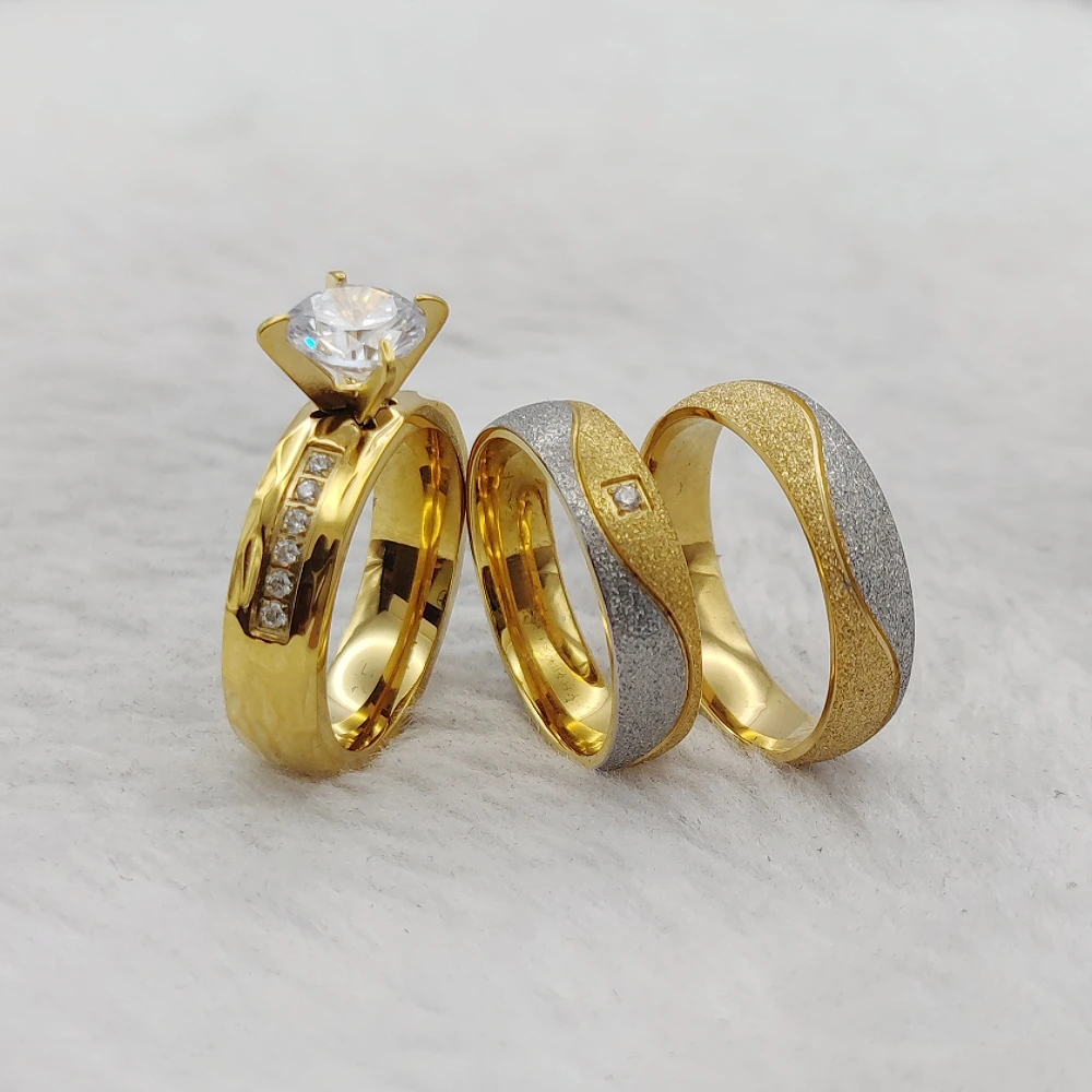 Jewellery Wholesale Suppliers From China Wedding Proposals Ring Fashion Jewelry Saudi Arabia 24K Gold Plated Rings Couples