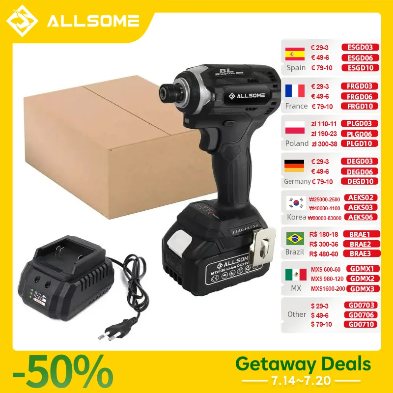 

Allsome бесщеточный ударный драйвер 21V