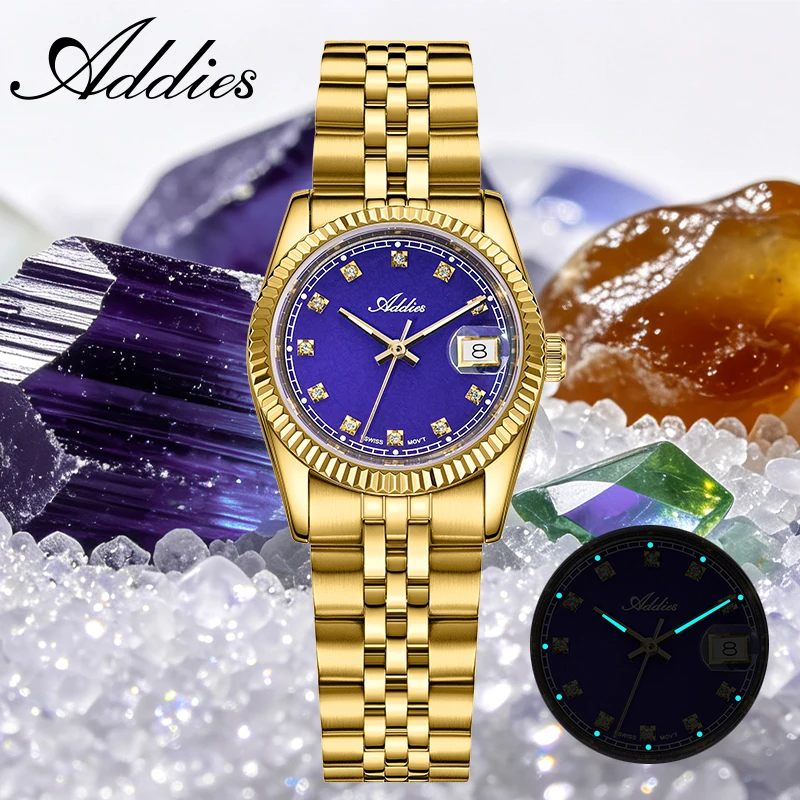 ADDIES Business Watch for Woman Original Ronda 585 Quartz Movement Waterproof Lady Watches Sapphire Glass Stainless Steel Watch