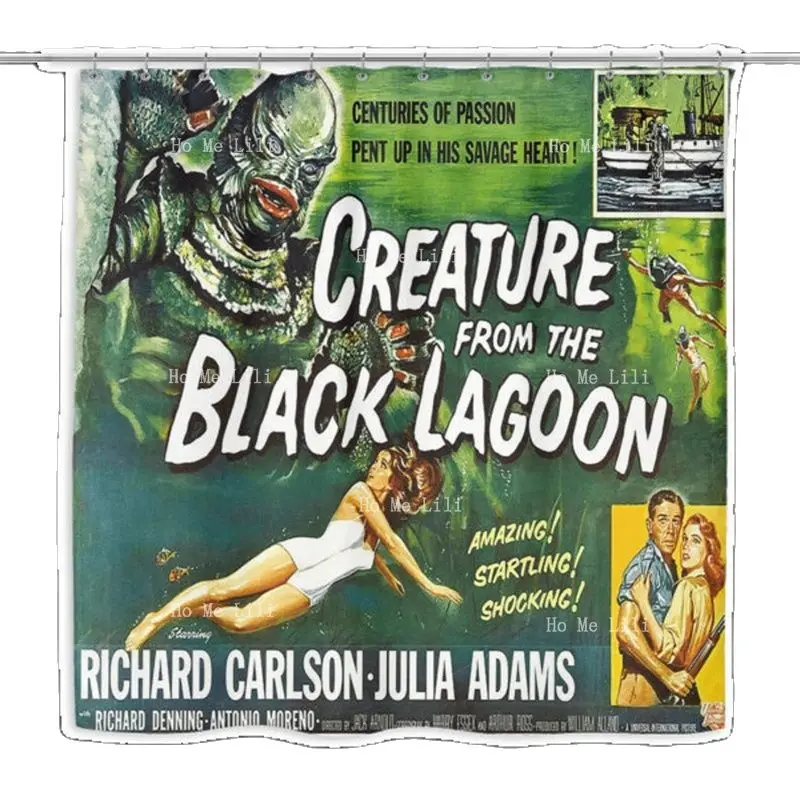 Creature From The Black Lagoon Horror Movie Monster Film Retro Shower Curtain Bath Decor Christmas Gift