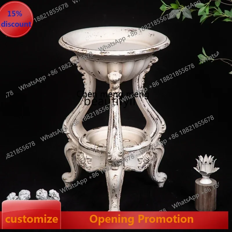 

ss7304Французский стиль кантри Ретро Проблемная белая подставка для цветов Резной цветочный горшок Цветочный