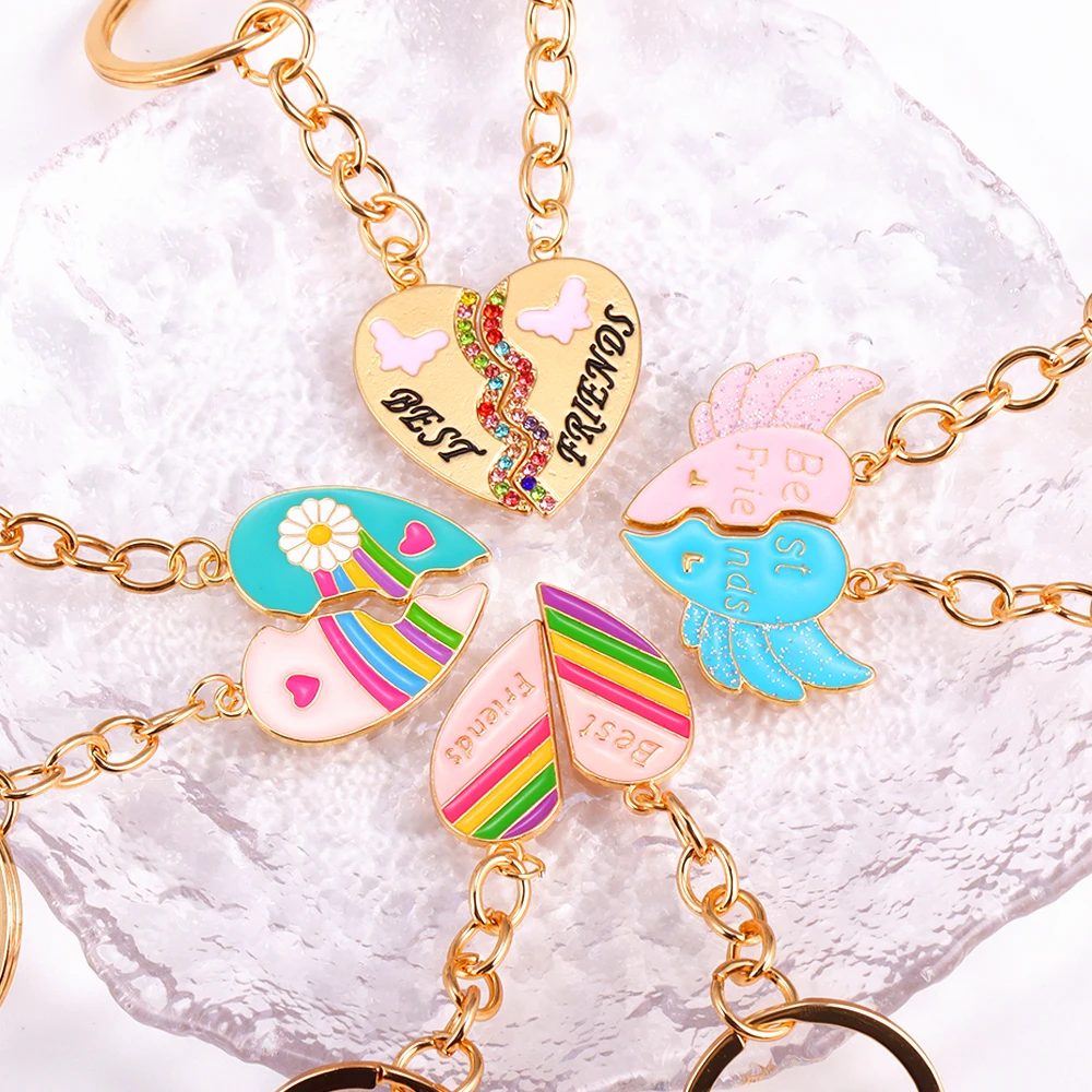 Rainbow Love Dolphin Angel Wings Shining Rhinestone Butterfly Best Friend Pendant For Couple Bag Car Holder Airpods Box Jewelry