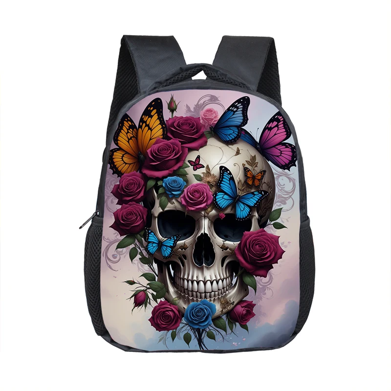 Skull Rose Butterfly Print Backpack Teenagers Boys Girls School Bags Children 12 inch Rucksack Kids Daypack Bookbags Gift