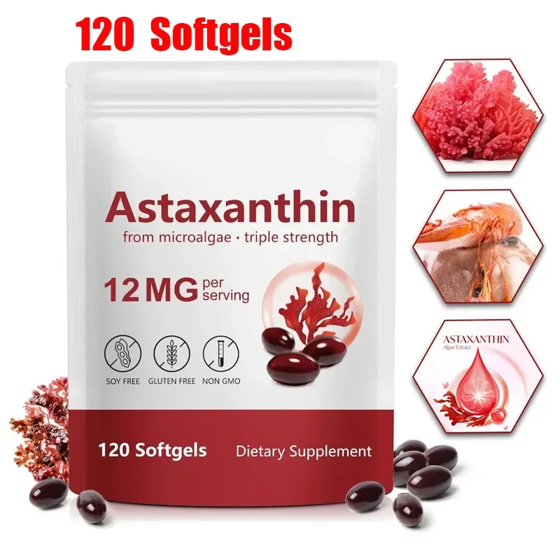 Astaxanthin Softgels Triple Strength From Microalgae Supports Healthy Aging Promotes Collagen Supports Skin Barrier 120 Softgels