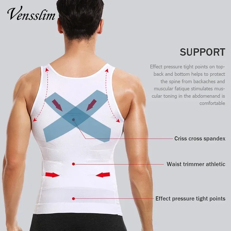 벤슬림 남성용 압박 바디 쉐이퍼 탑 복부 트리머 뱃살 조절 조끼 가슴 복부 허리 트레이너 체중 감량 셔츠