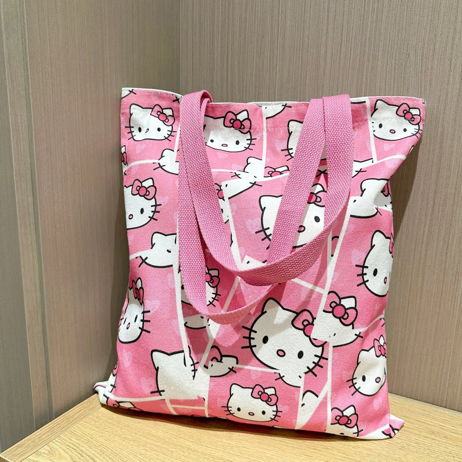 

Kawaii Sanrio KT Cat Canvas Bag Cute Cartoon Anime Portable Shoulder Bag Large Capacity Shopping Bag Travel Bag Gift Girls