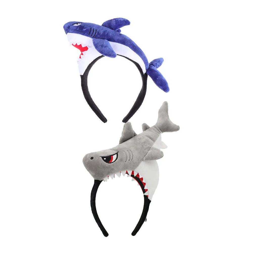 2 Pcs Cartoon Shark Headband Stuffed Hair under The Sea Costume Adult Fin Adorable Headdress Kids Decor Hairband Hat Toddler