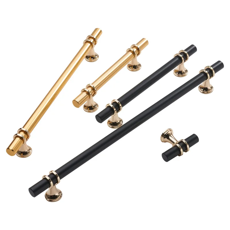 Schwarz/goldene Griffe für Möbel, Küchenschrankgriffe, moderne Kommode, Kleiderschrank, Schranktürknöpfe, 128 mm/160 mm/192 mm
