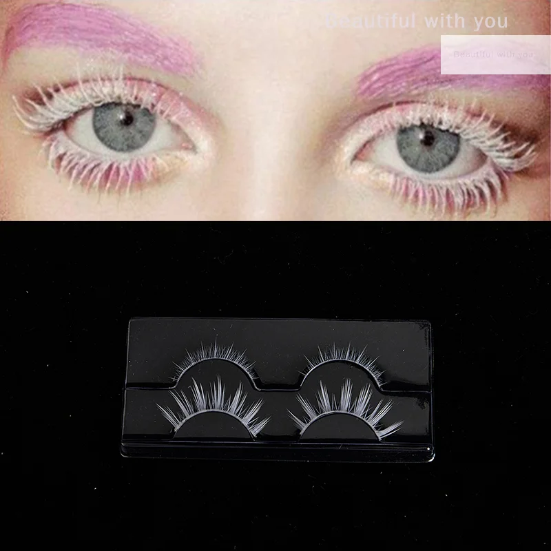 New2 أزواج من الرموش الصناعية البيضاء العلوية والسفلية أدوات تمديد الرموش الناعمة #2