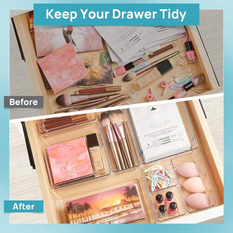 16/25pcs Combination Set Drawer Storage Box Transparent Dot Style Multi-Functional Miscellaneous Organizer Storage Box