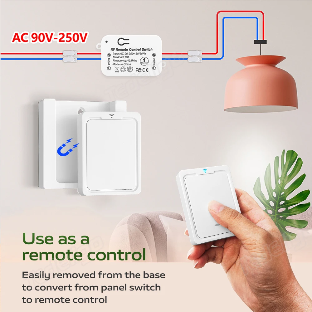 433MHz Wireless Remote Control Light Switch 220V 110V 10A Relay Controller 1/2/4/6Gang Wall Panel Button Wall For Lighting Led