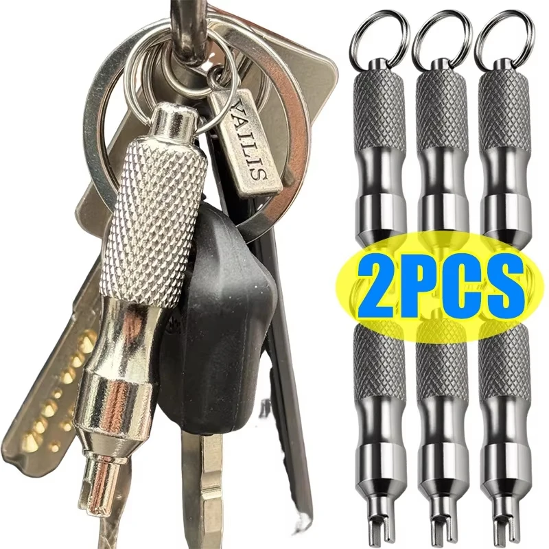 Portable Keychain Valve Core Remover Tool Stainless Steel Key Ring Spanner for Car Motorcycle ATV Bike Tire Repair Universal
