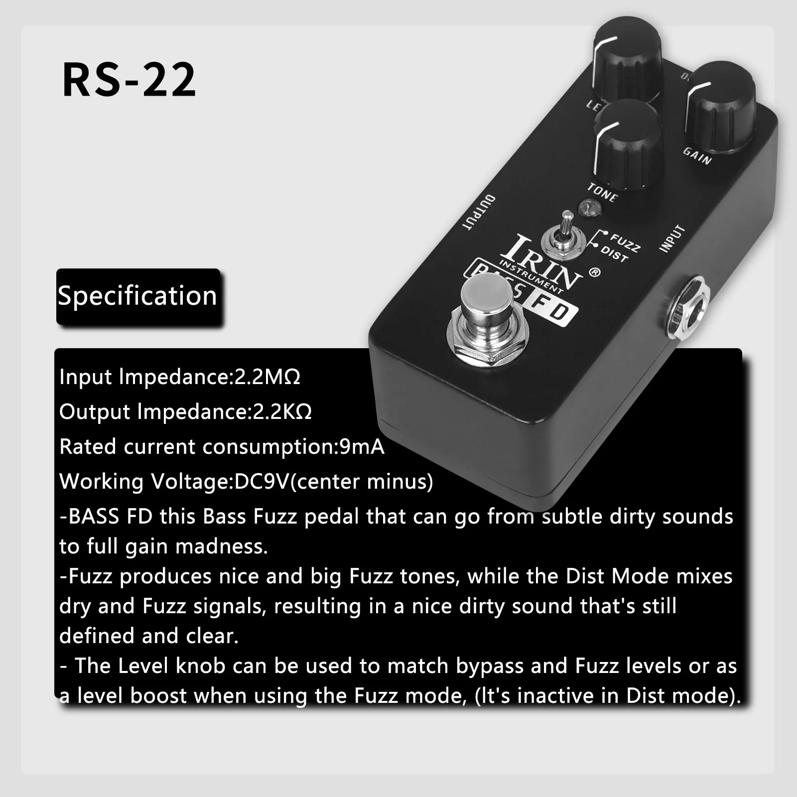 IRIN RS-22 Bass Fd Guitar Effect Pedal Bass Fuzz Effects Full Gain Madness True Bypass Pedals Electric Guitarra Accessories