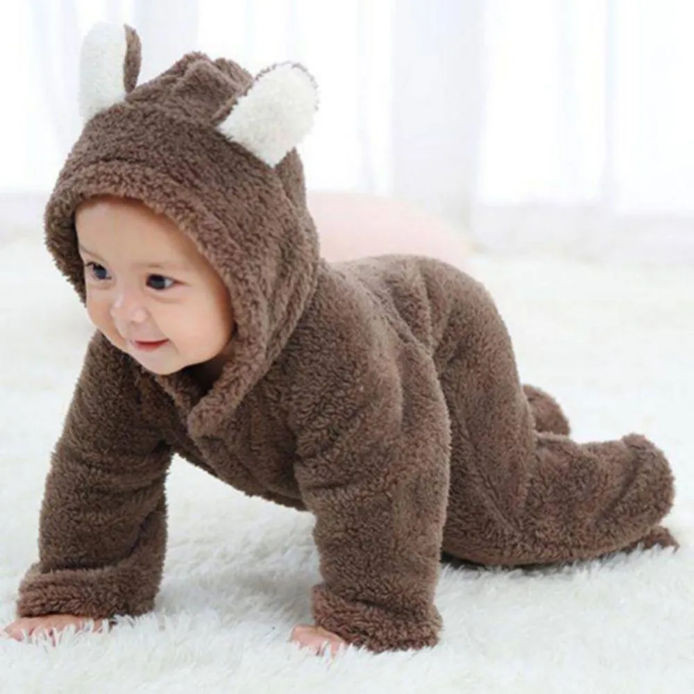 Winter Baby Clothes Cute Cartoon Bear Toddler Rompers Pajamas Coral Fleece Infant Infant Animal Costume Jumpsuit 0-12months