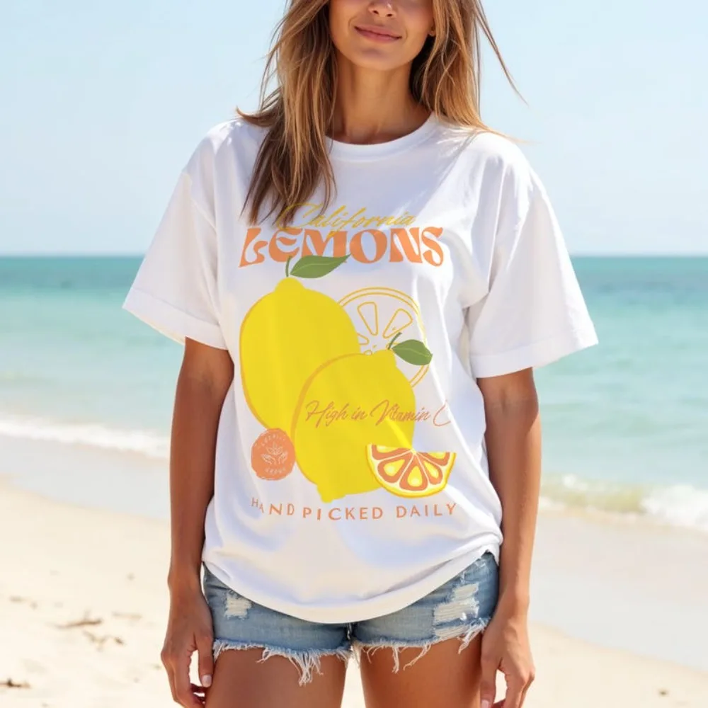 Lemons Vintage Graphic Tee Retro 90s Style California T-Shirt Fruit Aesthetic Botanical Shirt Lemon Core Aesthetic Summer Tops