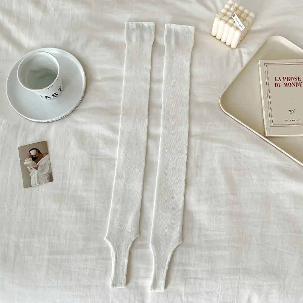 

Thick Simple Long Knee High Socks Ballet Style Mid-calf Calf Socks Breathable Vertical Stripes Stacking Socks Summer