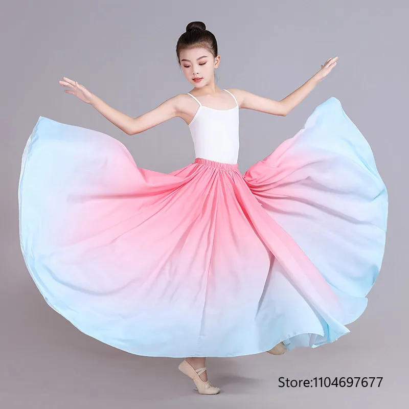 กระโปรงเต้นรำสำหรับเด็กผู้หญิง นักเต้นฟลาเมงโก การแสดงบนเวทีแบบไล่เฉดสี กระโปรงฝึกซ้อมเต้นรำคลาสสิก
