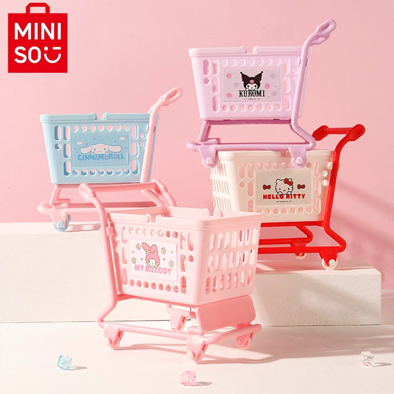 MINISO Sanrio Hello Kitty Mini Cart Storage Box Cartoon Cinnamoroll Kuromi Melody Desktop Decoration Clutter Storage Box Genuine