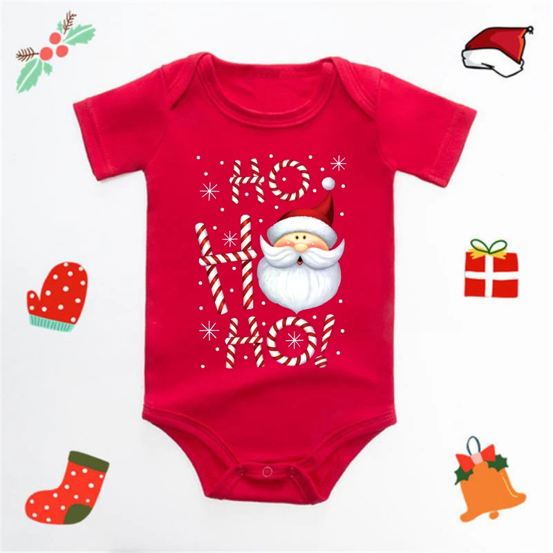 HO HO HO Funny Christmas Santa Claus Print Newborn Bodysuits Baby Clothes Xmas Party Gift Boys Girls Short Sleeve Jumpsuit Outfi