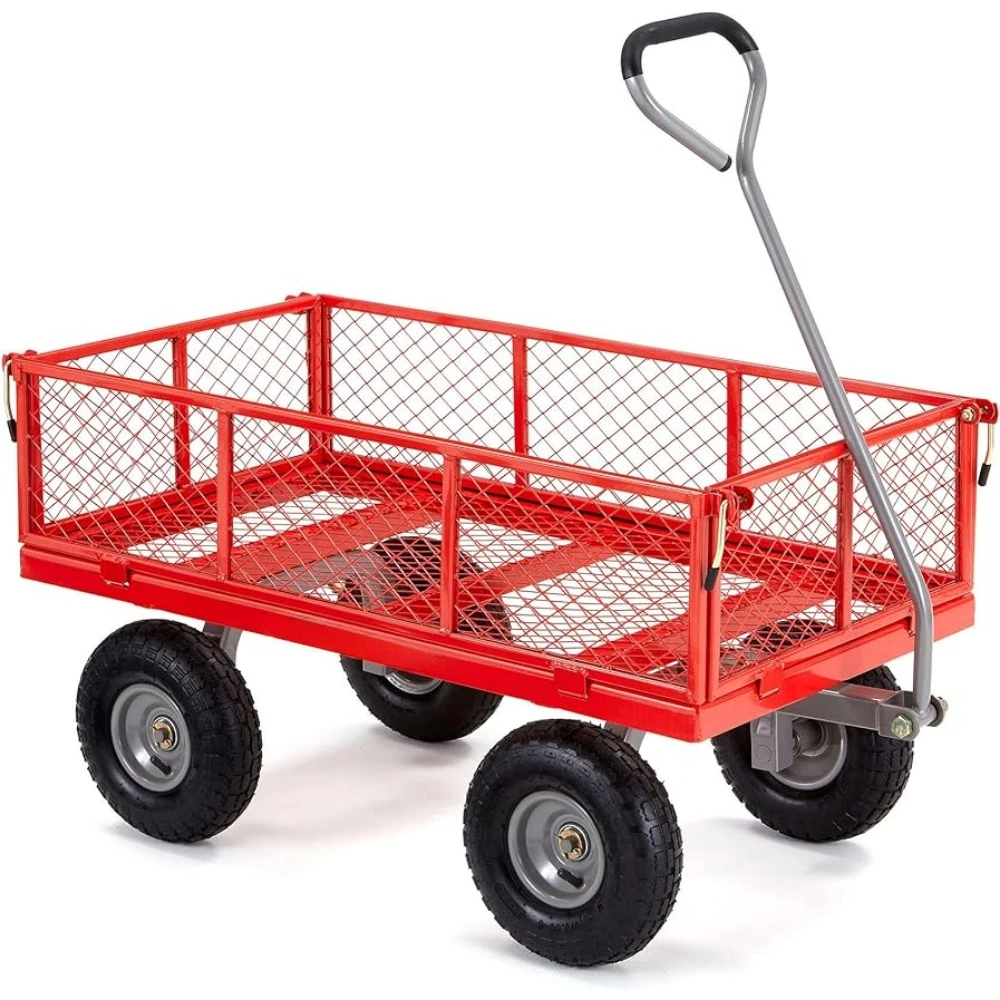 800 Pound Capacity Heavy Duty Steel Mesh Versatile Utility Wagon Cart With Easy Grip Handle for Outdoor Hauling Trolley Camping