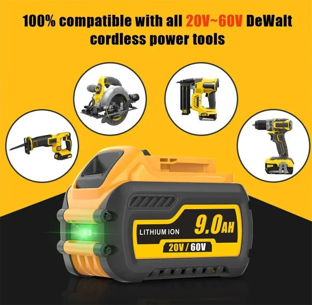 Imagem -04 - Bateria de Substituição Li-ion para Dewalt Flexvolt Ferramenta Elétrica 60v 20v Max Dcb606 Dcb609 Dcb205 Dcb204 Dcb206 Dcb209 Dcb182