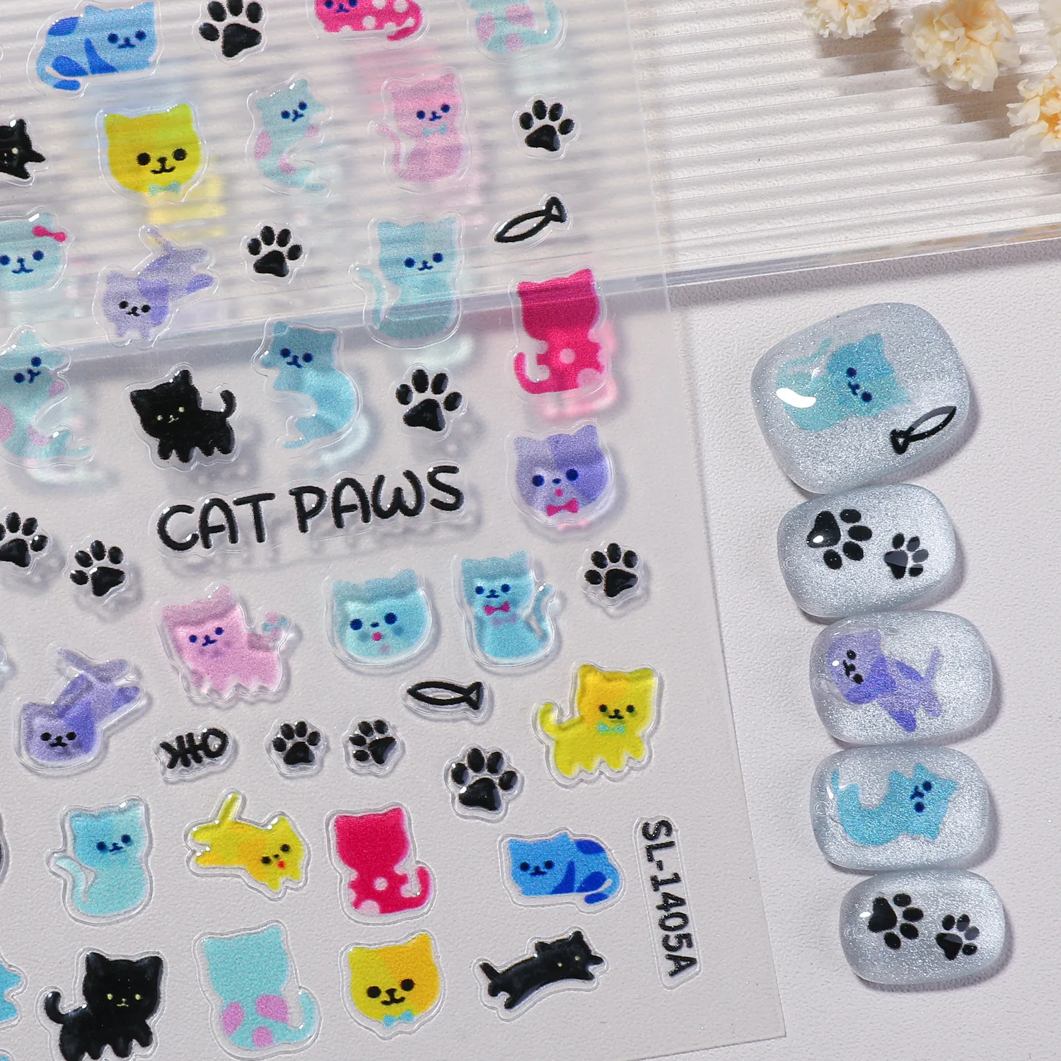 

Lovely 3D Jelly Nail Art Sliders INS Cute Cat Self-Adhesive Nail Stickers Mobile Phone Headphones DIY Decoration Accessories