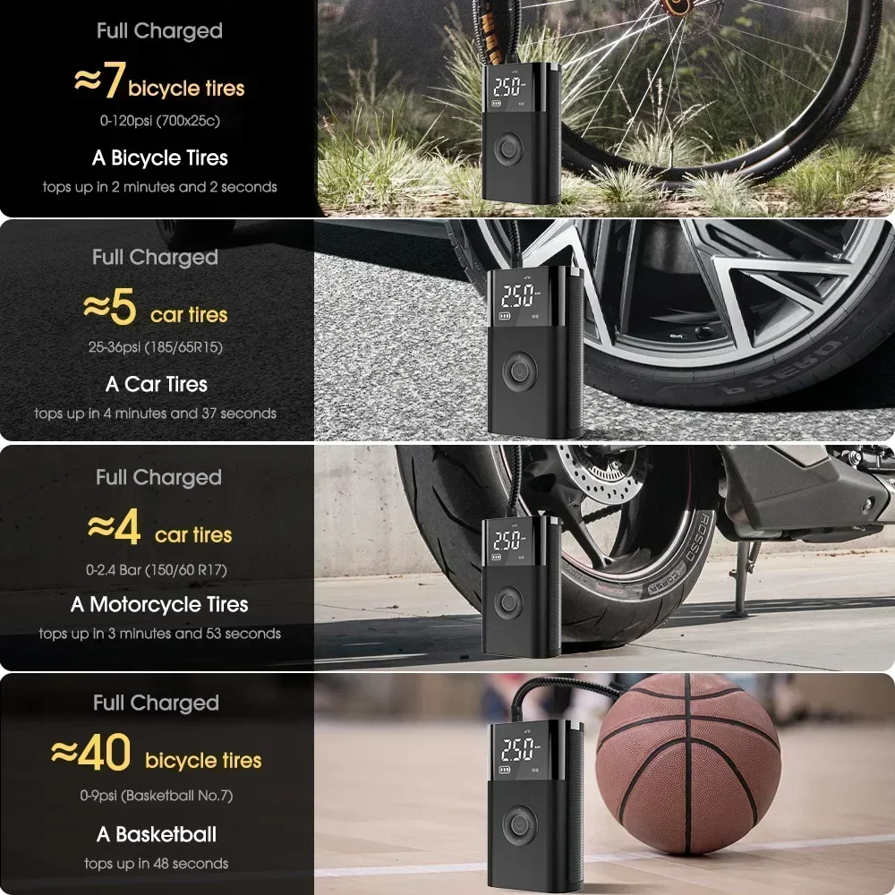 

Portable Inflator Compressor Pump With LED Lamp For Car Motorcycle Bicycle Tyre Balls Wireless Electric Car Air Tire Pump