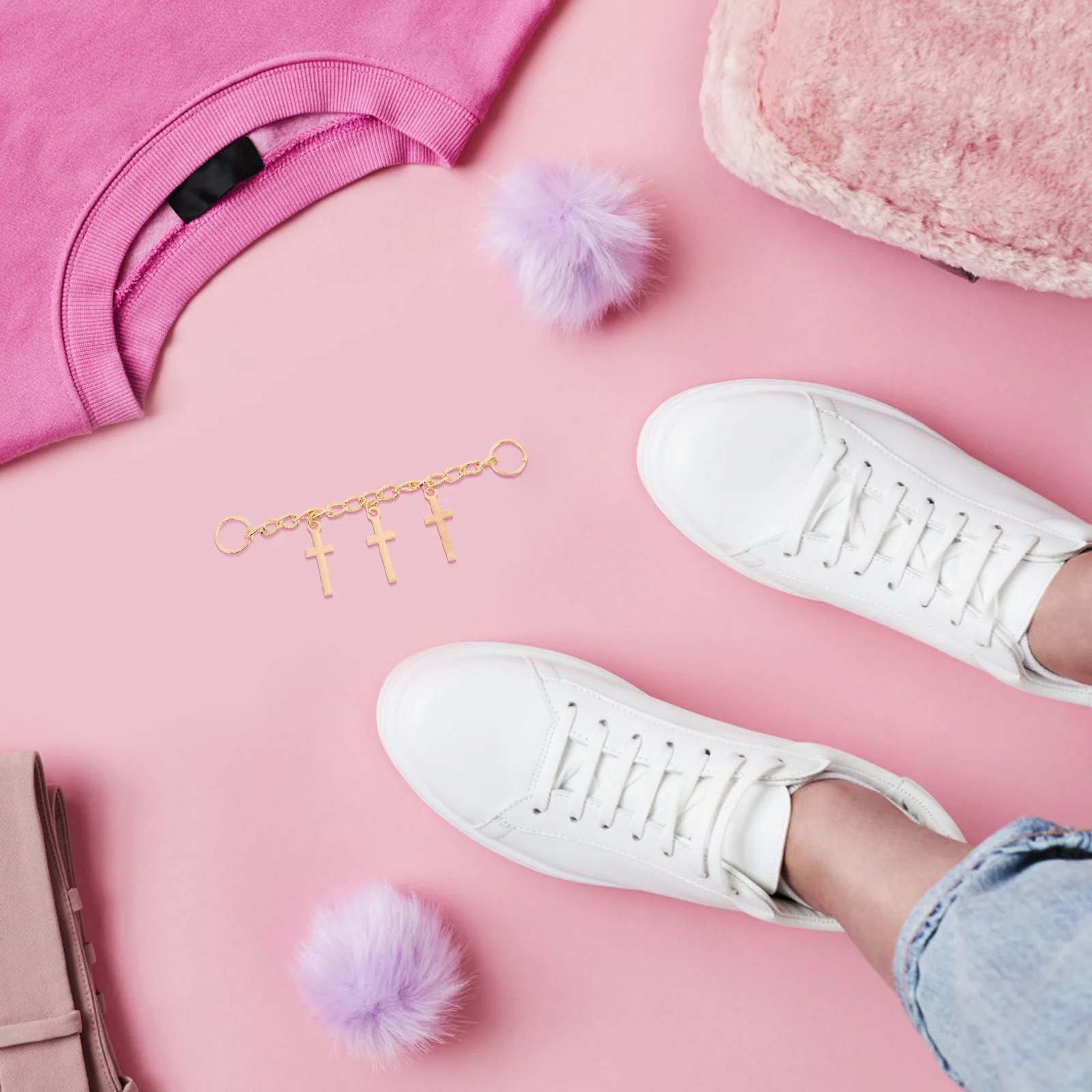 1 par de correntes curtas para tênis, ganchos de anel aberto de ponta dupla, acessórios de sapato duráveis, decoração esportiva, corrente, calças punk, jeans