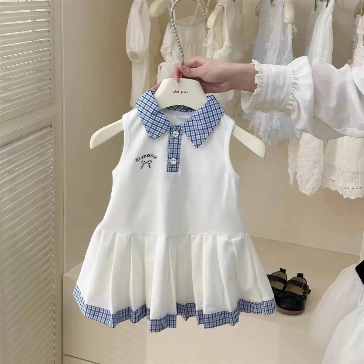 Girls summer dress new foreign style children's polo collar college style vest skirt baby girl sleeveless princess dress