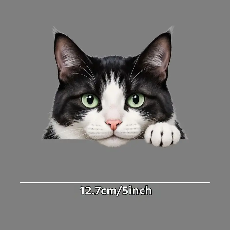 1pc Black White Cat Vinyl Decal, Green Eyes Pink Nose, Waterproof Sticker for Car Windows, Laptops, Helmets & Skateboards