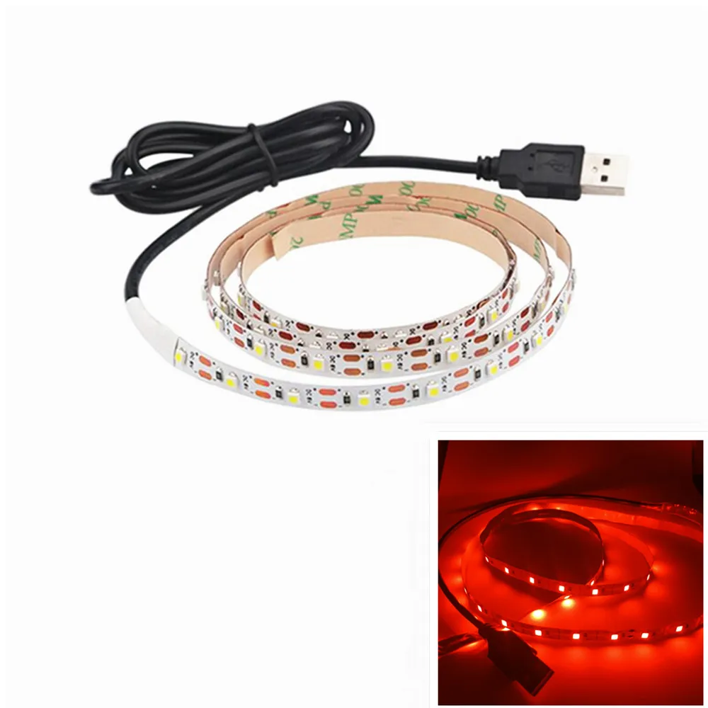 5 M USB LED 스트립 조명 5V 3528 1 M 5 M, 따뜻한 쿨 화이트 핑크 그린 블루 레드 SMD 리본 천장 캐비닛 라이트 방수