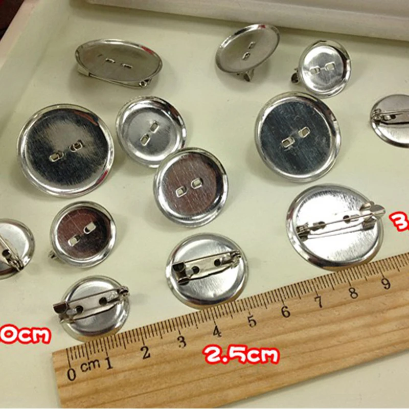 50pcs Metal Round Brooch Base 13-35mm Brooches Cabochon Blank Base Setting Safety Pin Tray For DIY Jewelry Making Accessories