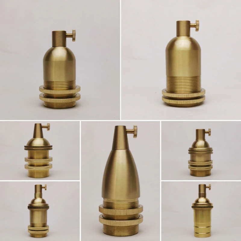 E14 Spiral Brass Light Sockets E12 Retro Ceiling Lamp Base Ceramic All Copper Accessories Lampshade Fixed Threaded Lamp Holder